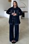 Garni Detailed Tunic Trousers Denim Suit Dark Blue 9376-Tk - 6
