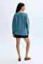 Women's Mint Green Loose Fit V-Neck Sweater - 2