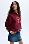 Women's Burgundy Printed Hooded Oversize Sweatshirt - 3