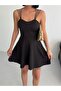 Thin Straps Backless Flounce Flared Graduation Dress Black - 7