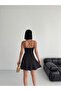 Thin Straps Backless Flounce Flared Graduation Dress Black - 4