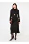 Knitted Hijab Dress with Side Gather Detail - Black -