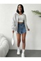 Women's Gray Color Hooded Zippered Sweatshirt - 7