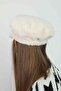 Beige Soft Textured Plush Cap Women's Hat - 6