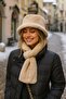 Beige Soft Textured Plush Neck Collar & Hat Set of 2