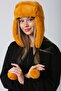 Plush Women's Beret Hat with Saffron Faux Fur Earmuffs - 2