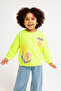 Girl's Sweatshirt Highlighter Green Long Sleeve Children's Sweatshirt with Lettering and Floral Pattern
