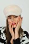Beige Soft Textured Plush Cap Women's Hat - 3
