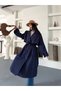Women's Button Detailed Belted Long Trench Coat Navy Blue - 7