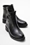 Yan Ribbon Stone Buckle Boots Black Leather