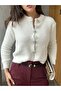 Women's Ecru Soft Textured Cardigan with Stone Button Detail 5559 - 5