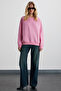 Karius women's organic cotton pink sweatshirt with fleece lining and oversize round neck - 2