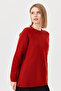 Women's Crew Neck Shoulder Hair Braided Wool Sweater Dark Brick - 4