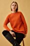 Women's Crew Neck Shoulder Braided Wool Sweater Orange - 2