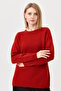 Women's Crew Neck Shoulder Hair Braided Wool Sweater Dark Brick - 6