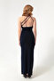 Women's Navy Blue One-Shoulder, Backless, Slit Long Evening Dress - 5