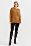 Women's Crew Neck Shoulder Braided Wool Sweater Brown - 2