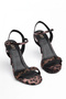 Night Glow Series – Thin Strap, Ankle Buckle, Stone Embroidered Black Heeled Stiletto Shoes - 2