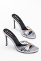 Silver Evening Dress Shoes with Mesh and Stone Details for Special Occasions.