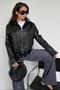 Black Belted Faux Leather Women's Jacket Mg2548 - 7