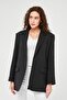Black Women's Buttoned Oversize Blazer Jacket - 5