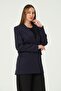 Navy Blue Lined Double Breasted Closure Woven Oversize Blazer Jacket - 4
