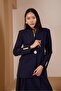 Navy Blue Loose Cut Button Detailed Woven Blazer Jacket - 2