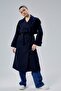 Navy Blue Double-Breasted Closure Windbreaker Detailed Trench Coat 44956