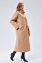 Beige Stand Collar Oversize Long Wool Cashew Coat - 5