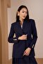 Navy Blue Loose Cut Button Detailed Woven Blazer Jacket - 7
