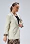 Stone Double-Breasted Collar Sleeve Fold Detail Regular Padded Blazer Jacket - 3