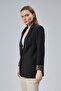 Black Double-Breasted Collar with Sleeve Fold Detail Regular Padded Blazer Jacket - 7