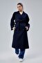Navy Blue Double-Breasted Closure Windbreaker Detailed Trench Coat 44956 - 5