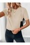 2 Pieces Crew Neck Stretch Fabric Short Sleeve Blouse Burgundy - Taupe - 3