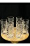 Crystal Embroidered Tall Glass Soft Drink Glasses 6 Pieces - Stylish Patterned Water and Beverage Glasses - 2