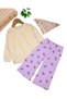 Girl's Ethnic Pattern Scarf, Wide Leg Pants 3 Piece Stylish Seasonal Bottom Top Set - 2