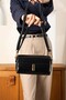 Rectangular Black Color Cover with Gold Button Detail Double Strap Women's Shoulder Bag