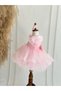 Baby Girl Child Organza Balloon Sleeve Pink Pearled Puffy Birthday Dress - 5
