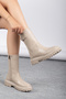 Beige Women's Boots with Elastic Buckle - 7
