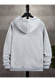 Men's Gray Hooded Zippered Oversize Sweatshirt Winter School Cardigan Hooded Printed - 2