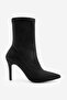 Women's Pointed Toe Stretch Suede Heeled Boots Pesina Black Suede - 3