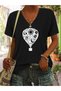 Flying Balloon Printed Women's Oversize V-Neck T-Shirt