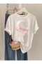 Ribboned Moon Print Oversize Bike Collar T-Shirt