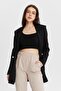 Black Oversize Woven Blazer Jacket - 4
