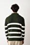 Zipper Collar Emerald Premium Striped Steel Knitwear Sweater - 5