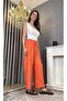 Orange Linen Trousers with Elastic Waistband - 2
