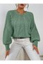 Women's Hair Braided Crew Neck Italian Sleeve Knitwear Mint Sweater