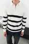 Zipper Collar Ecru Premium Striped Steel Knitwear Sweater - 7