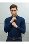 Slim Fit Long Sleeve Easy Ironing Sweat Absorbent Breathable Texture Tie-Dye Navy Blue Men's Shirt - 4