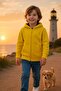 Hooded Children's Cardigan Yellow Kangru with Pockets Zippered and Lined Inside - 2